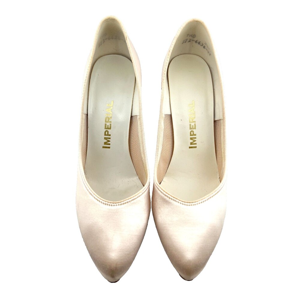 Vtg IMPERIAL Women's 7.5 B High Heels Pale Pink Satin Y2K Prom Fairy USA Made - Picture 5 of 15
